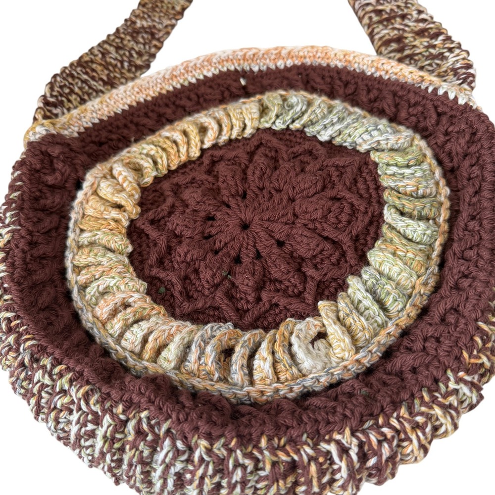 Handmade Crochet Round Bag Boho Cottagecore Festival Hippie Indie Shoulder Purse - Picture 4 of 7